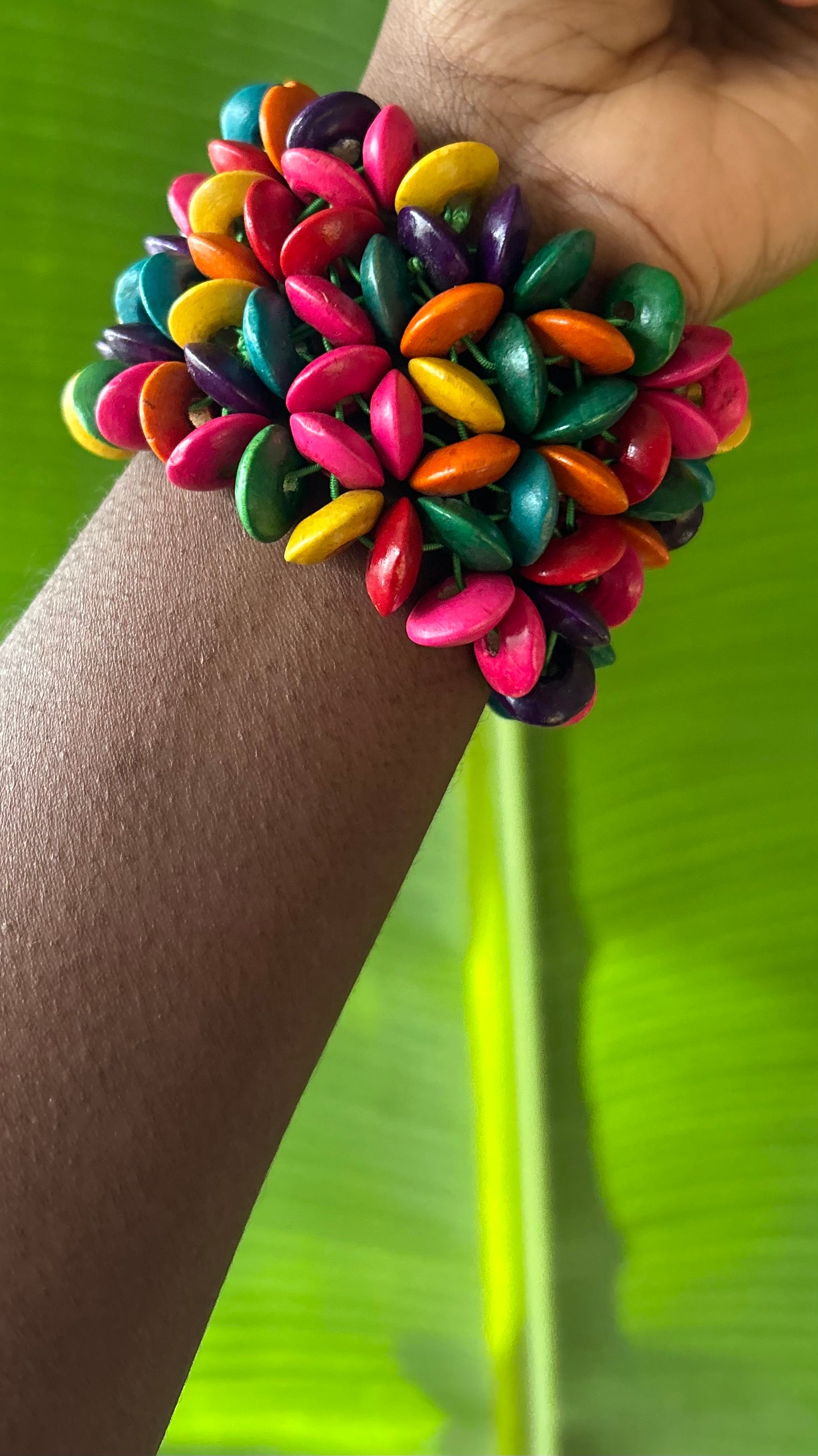 Rainbow bloom wooden beaded stretch bracelet