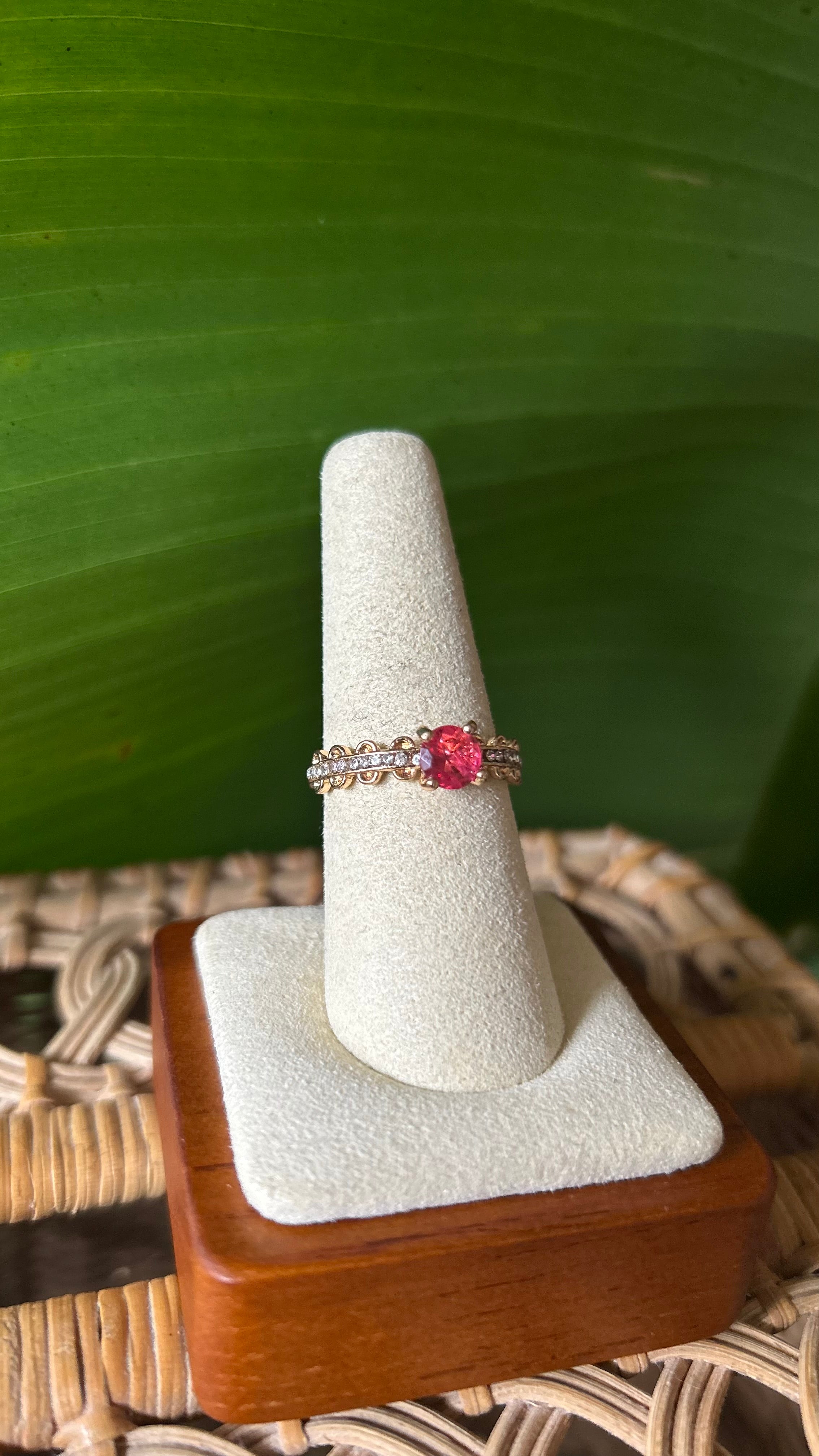 Pink berry crystal ring
