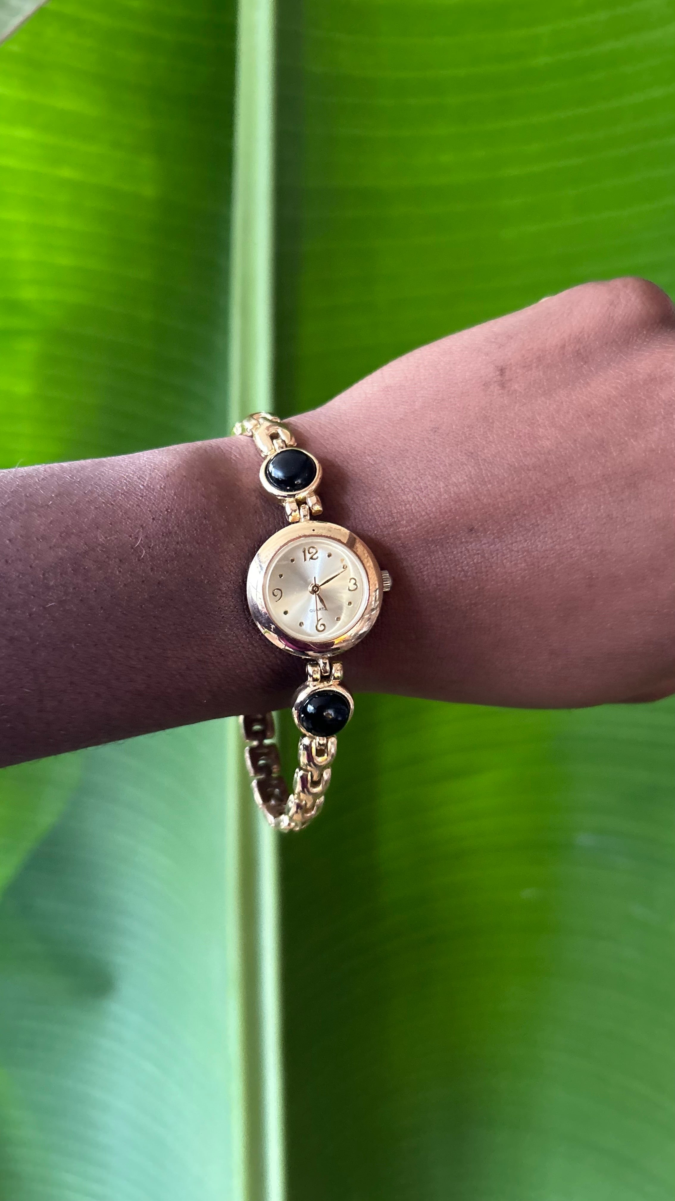Vintage Gold Watch with Black Onyx stones