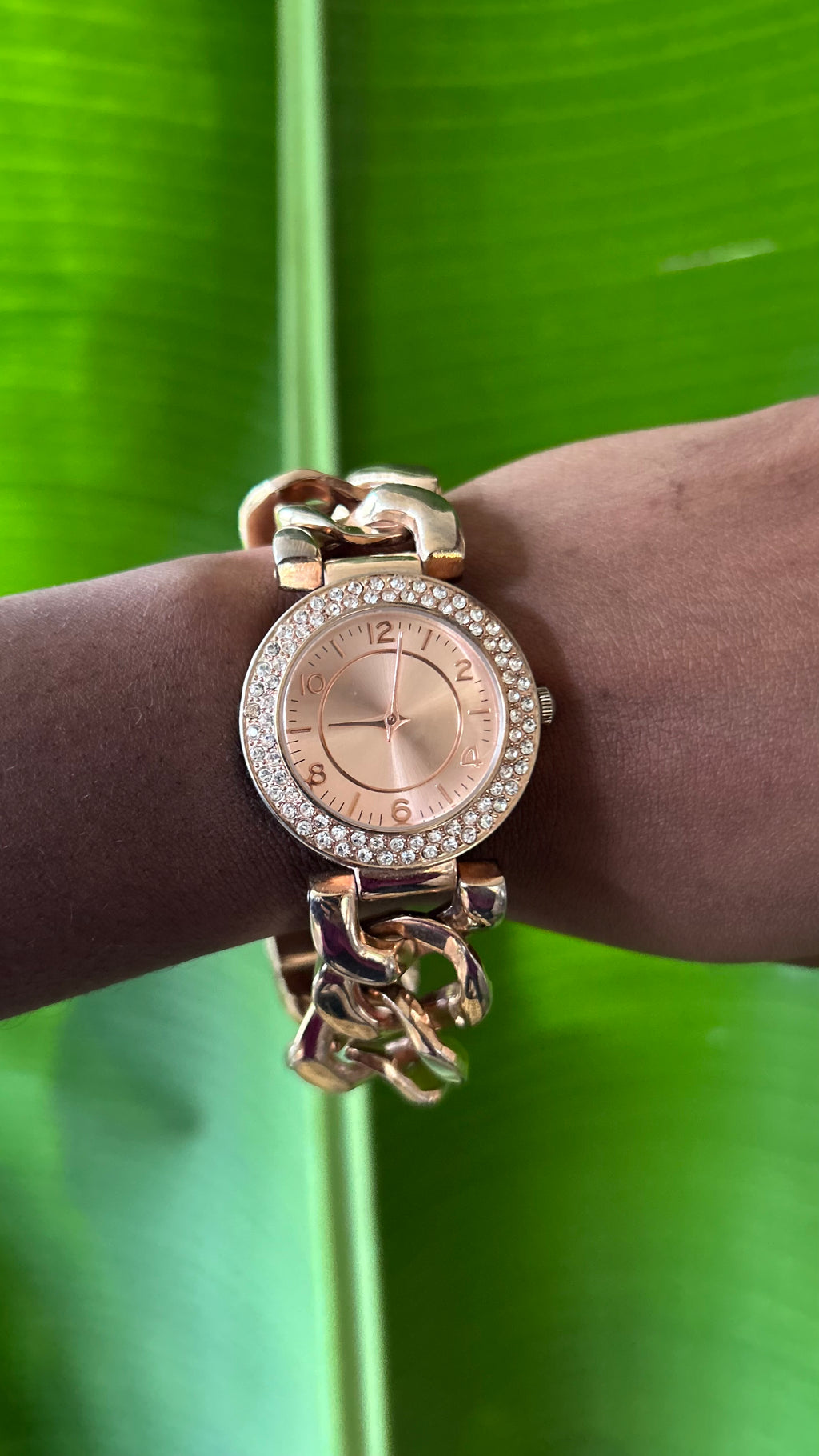 Y2K Rose gold rhinestone watch