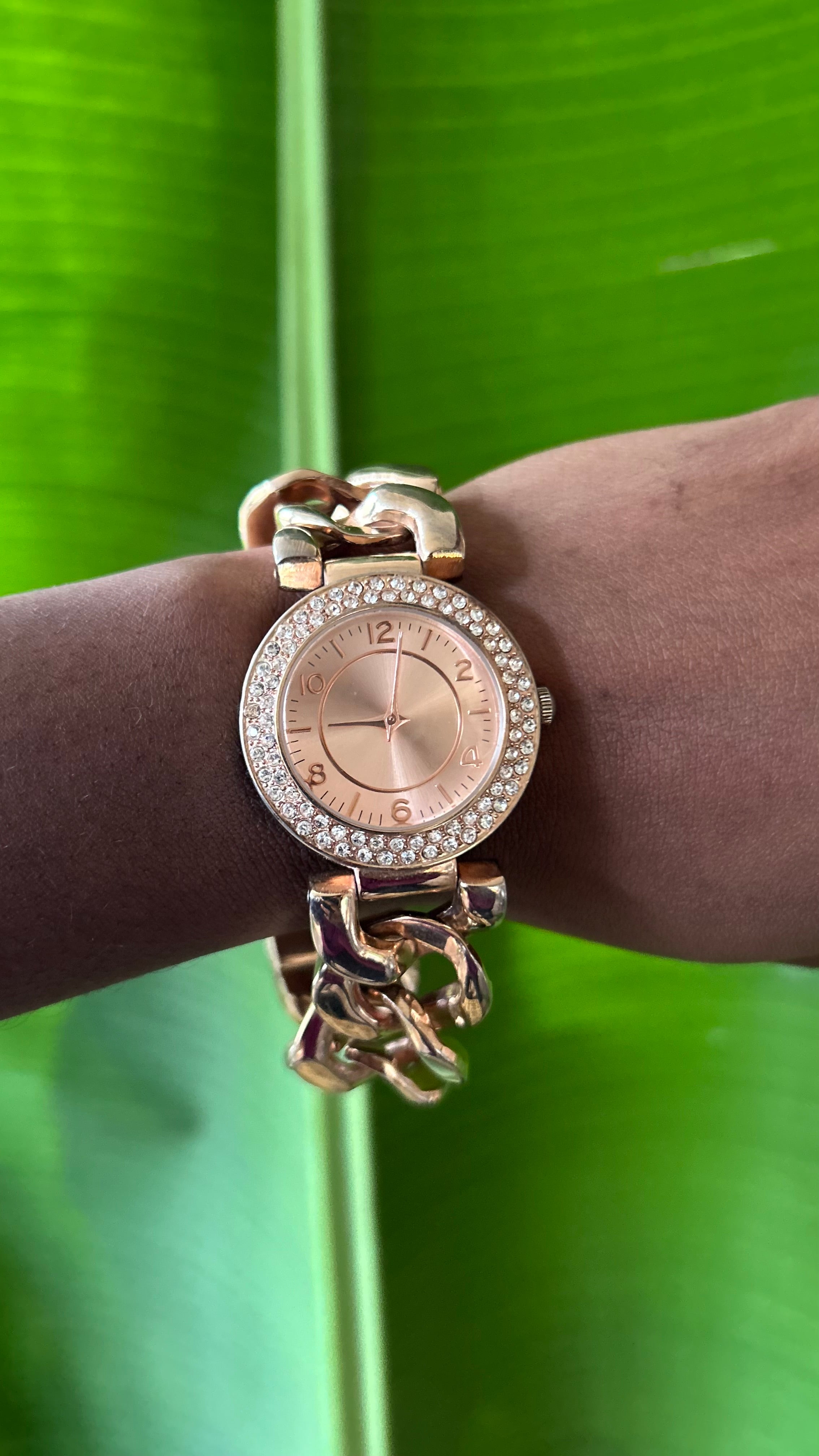 Y2K Rose gold rhinestone watch