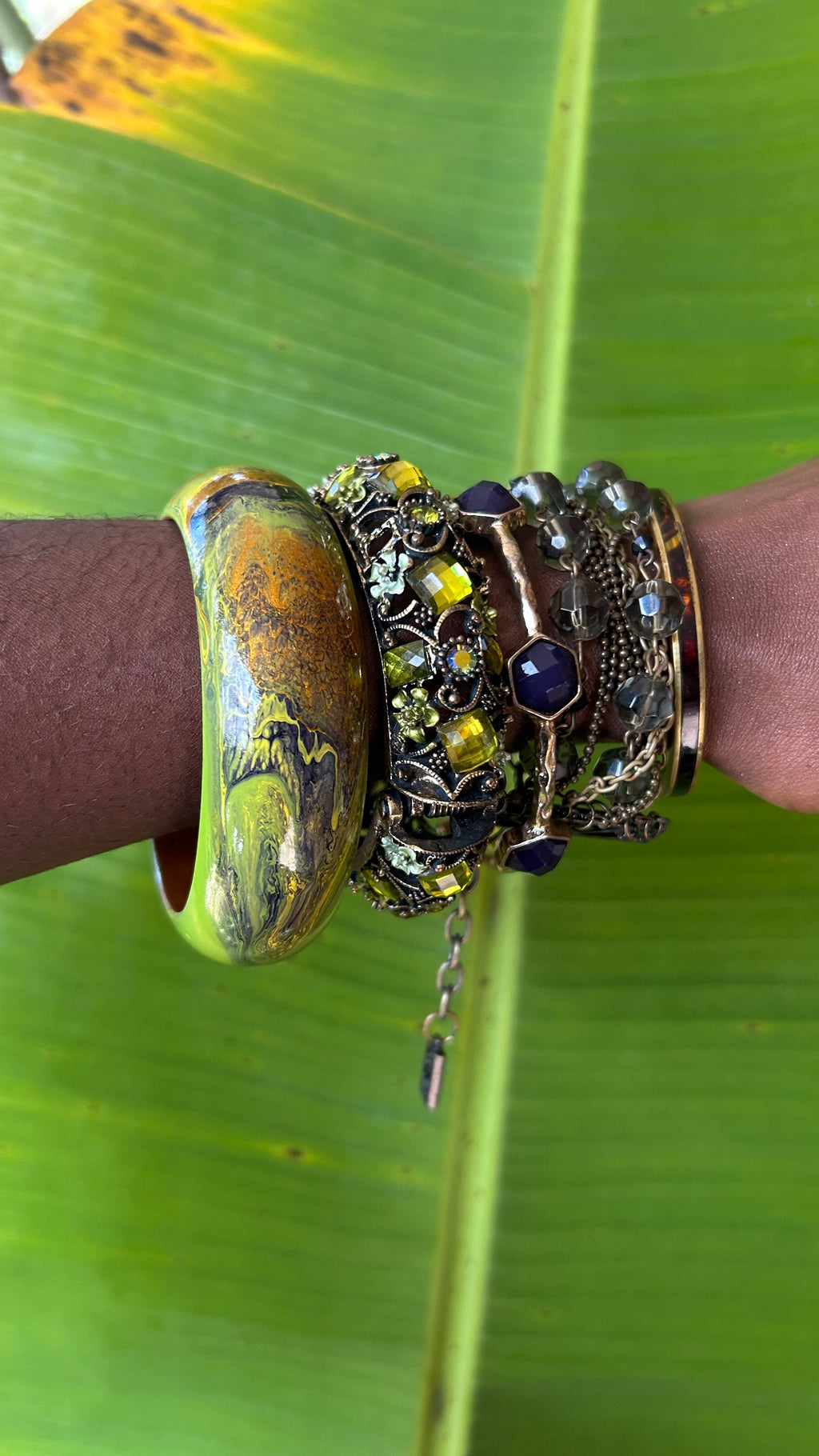 Emerald Fern Bloom Bangle stack