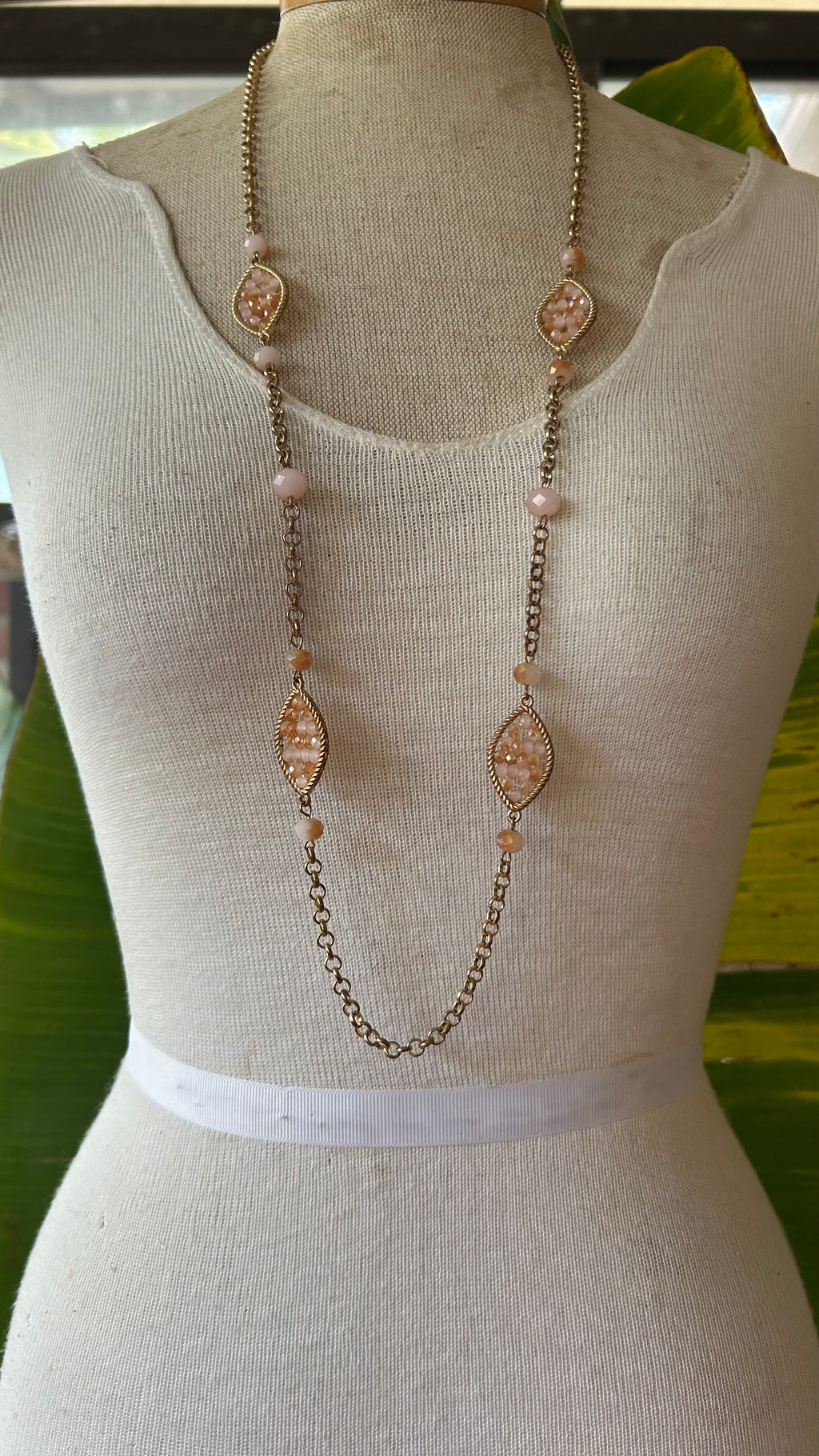 Pink beaded gold chain necklace