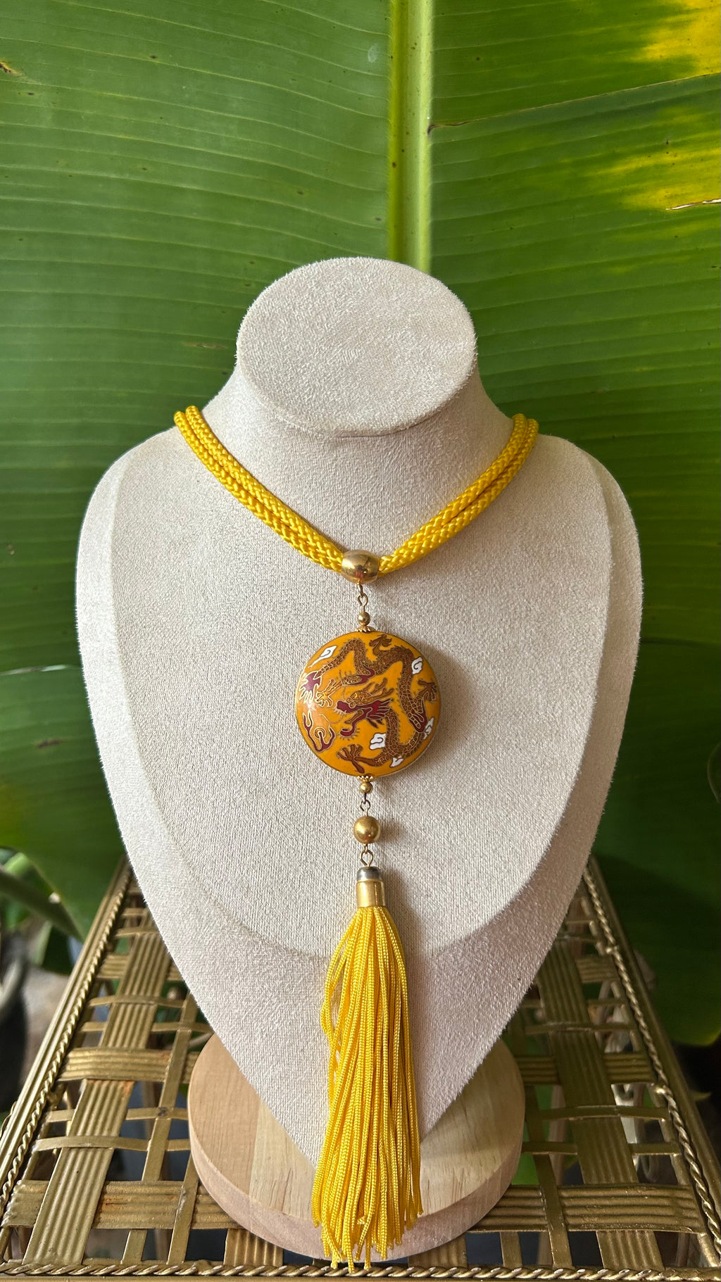 Cloisonné dragon tassel necklace