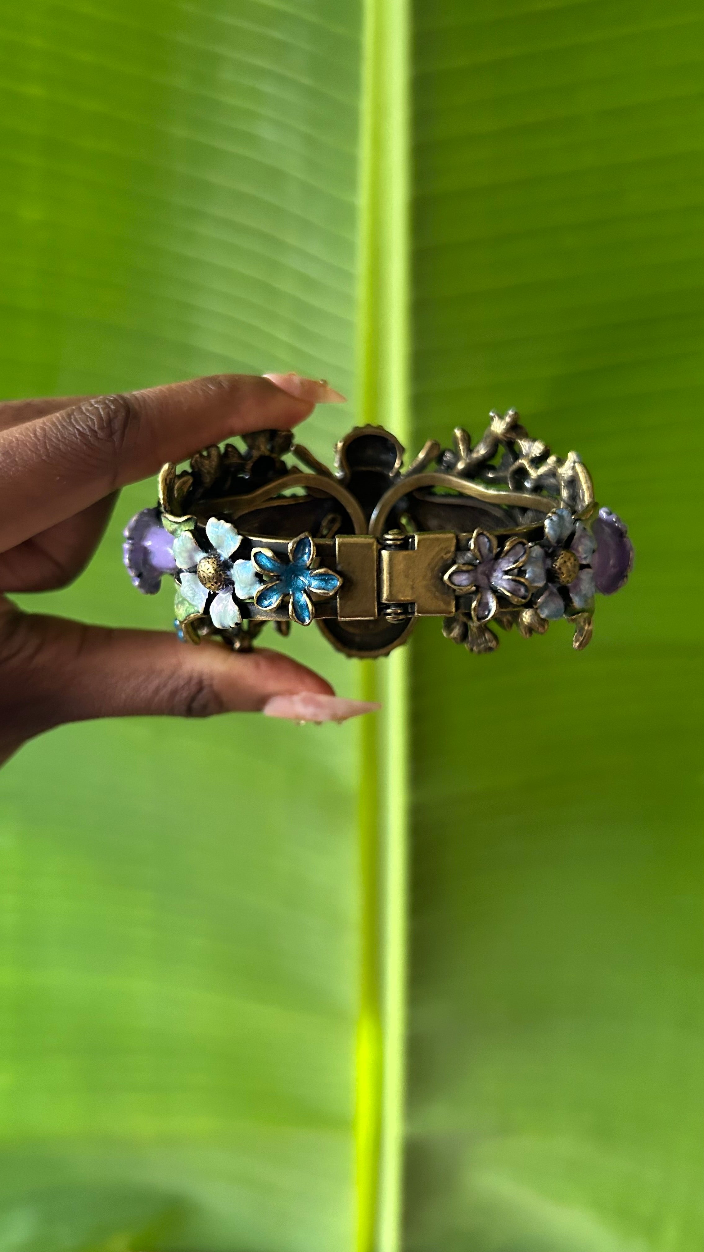 Kirks Folly Bee Cuff Bracelet Crystal Rhinestone Enamel Flowers