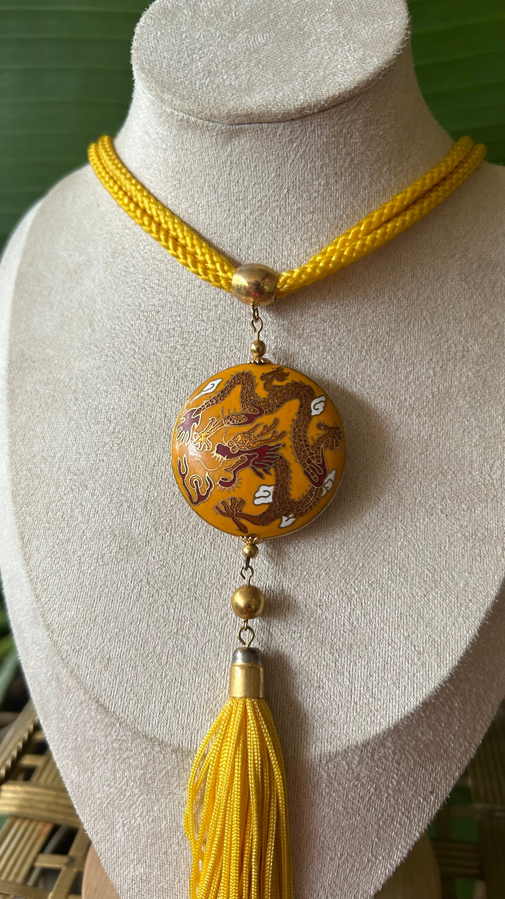 Cloisonné dragon tassel necklace