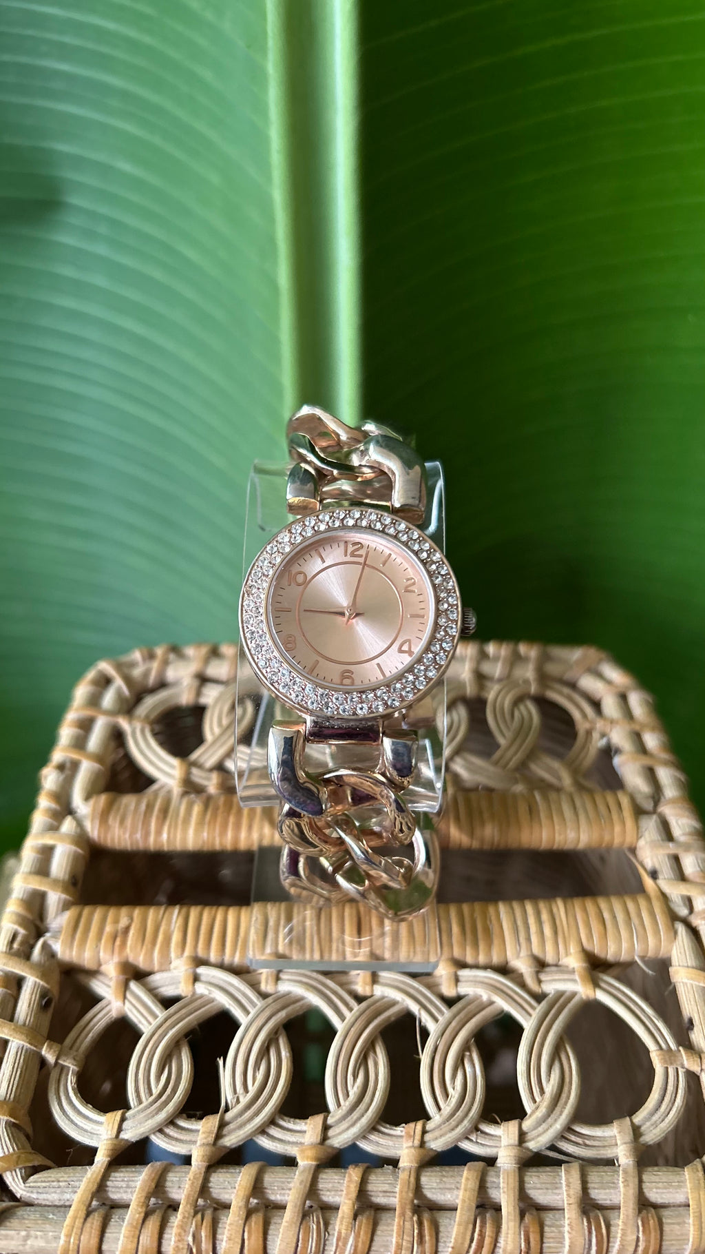 Y2K Rose gold rhinestone watch