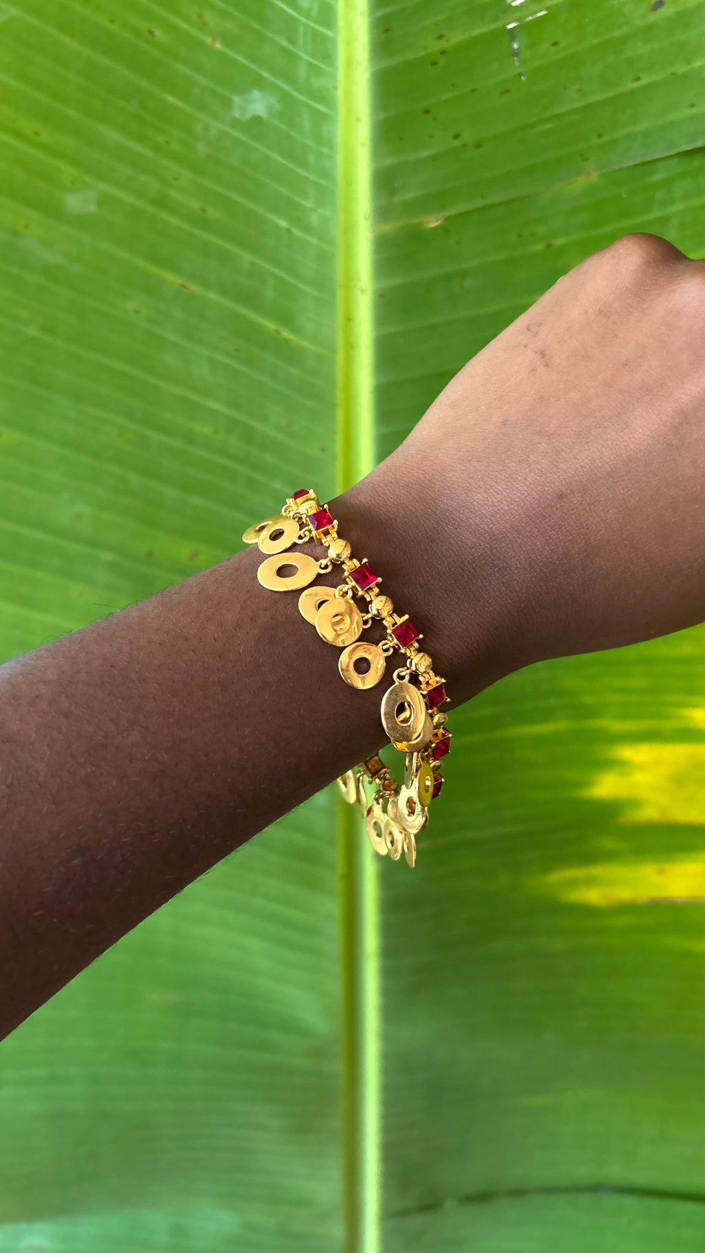 Vintage gold red rhinstone dangle bracelet