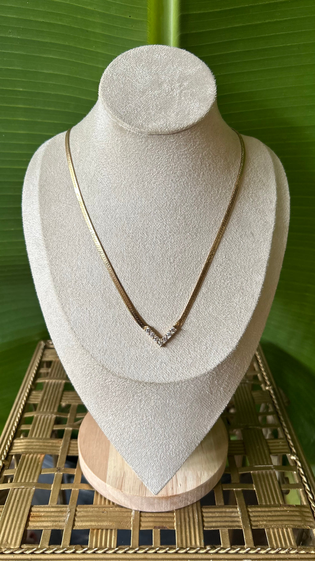 Vintage Golden V Crystal necklace