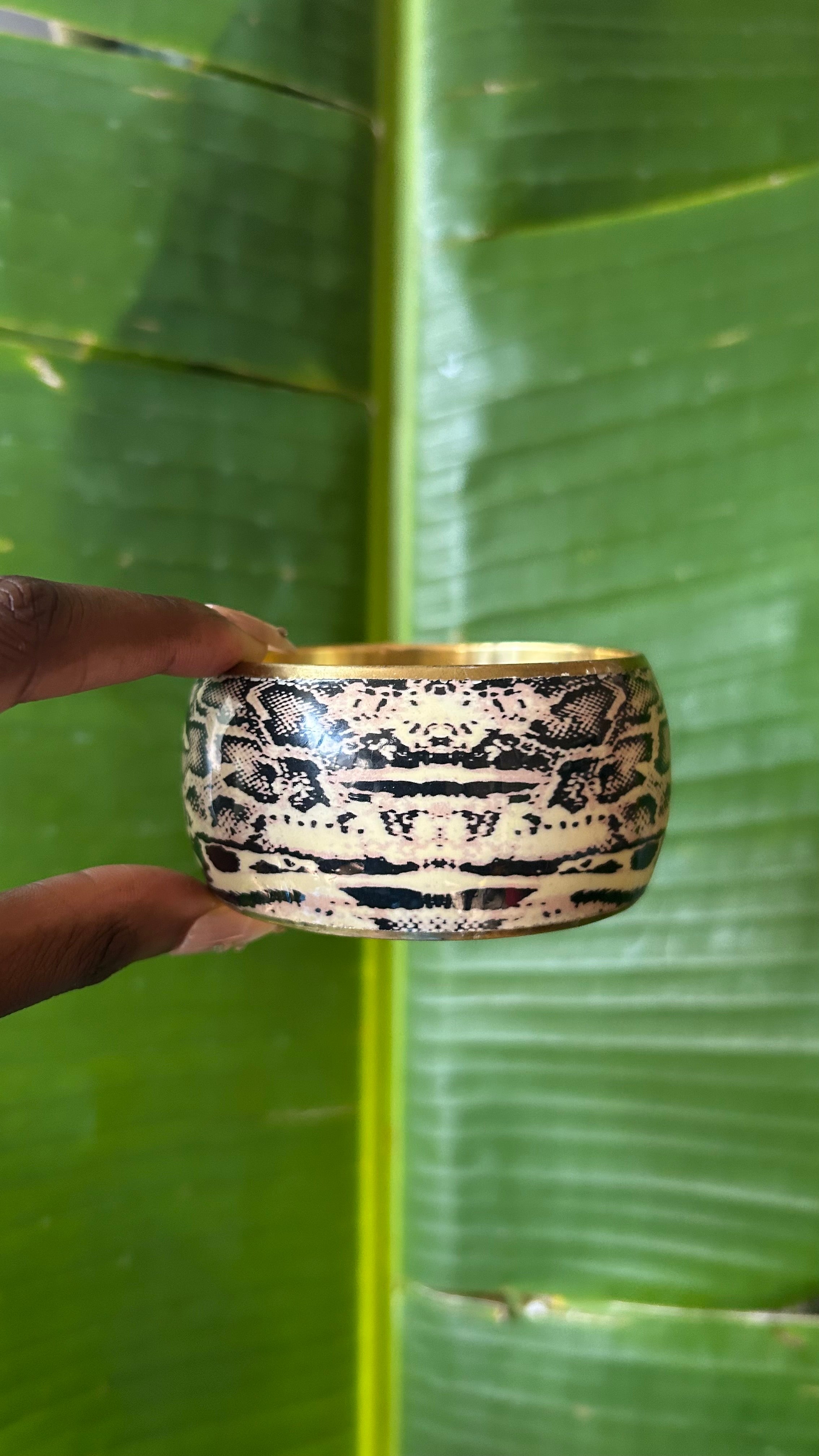 Snake print brass bangle