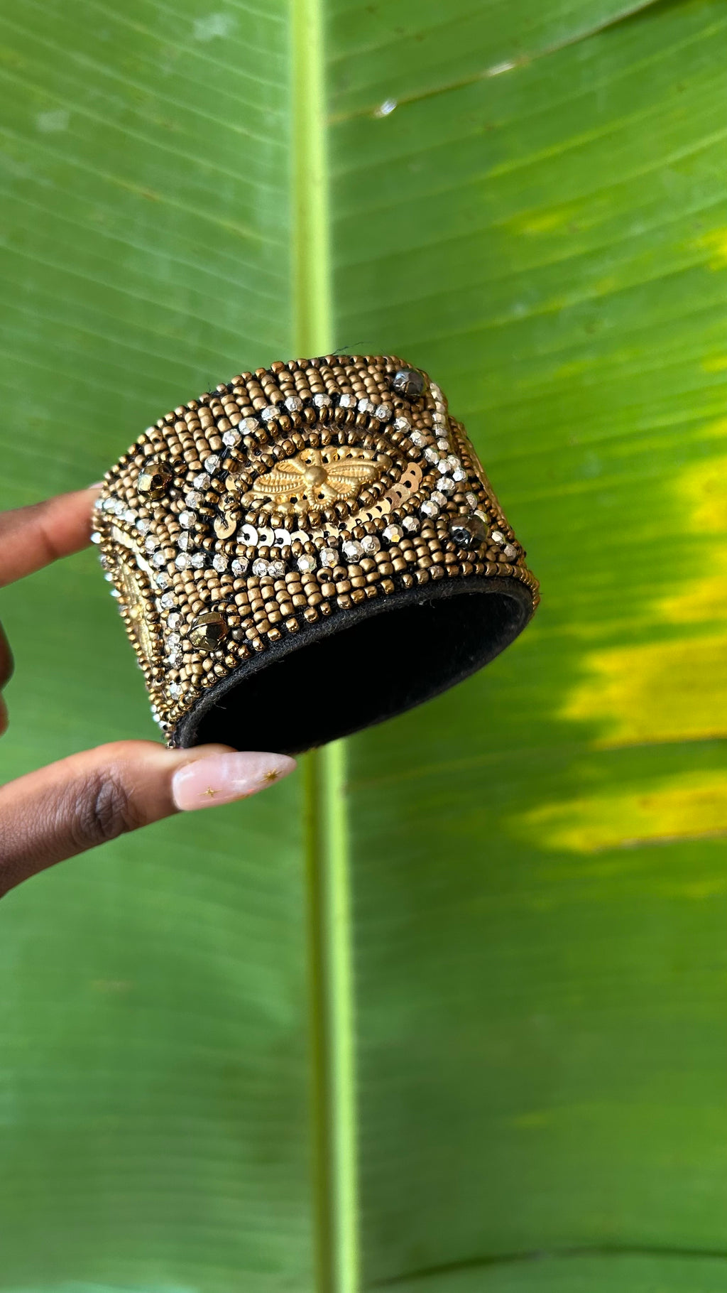 Embellished Gold Beaded Bangle