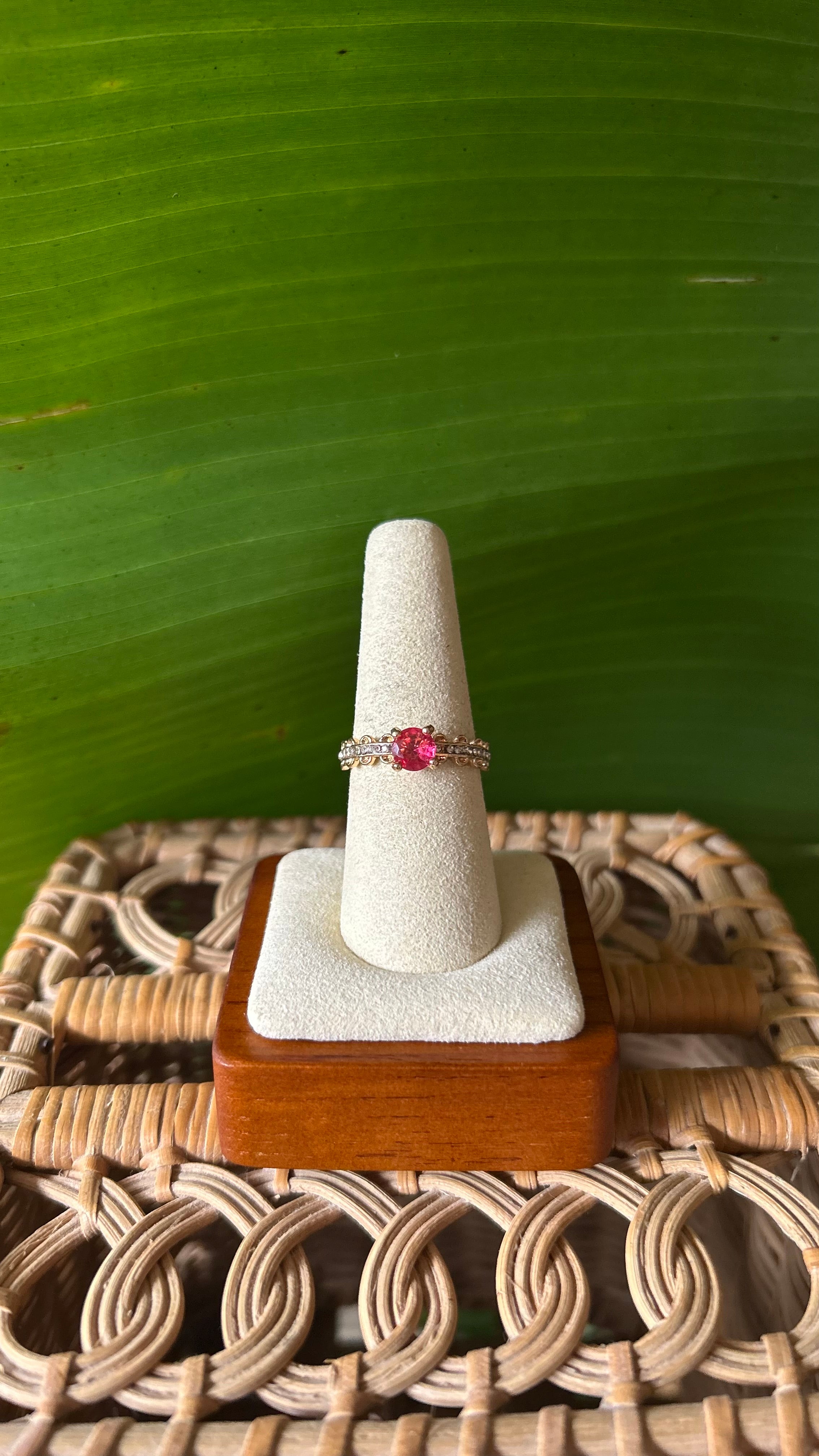 Pink berry crystal ring