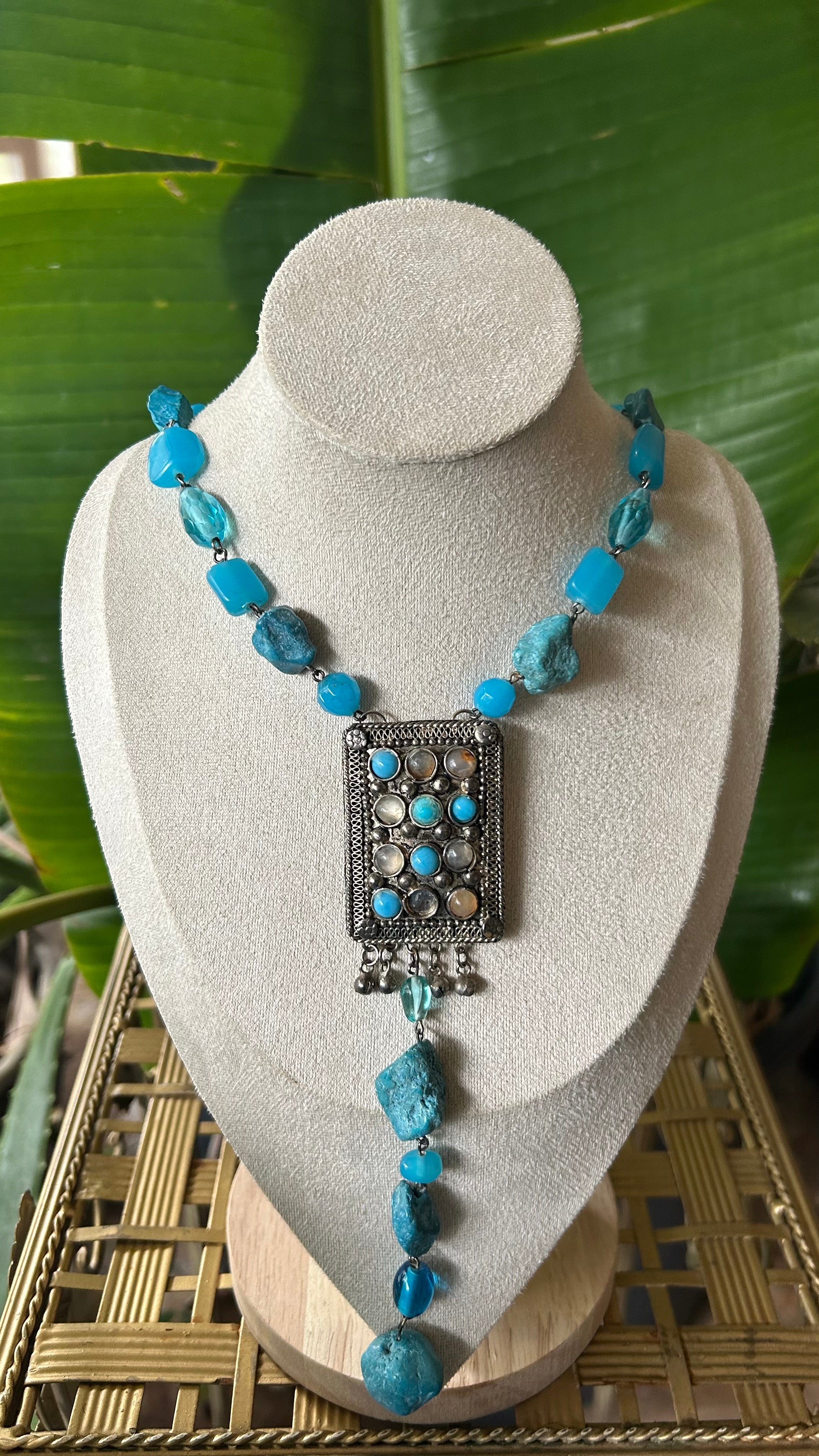 Turquoise Mosaic stone Necklace