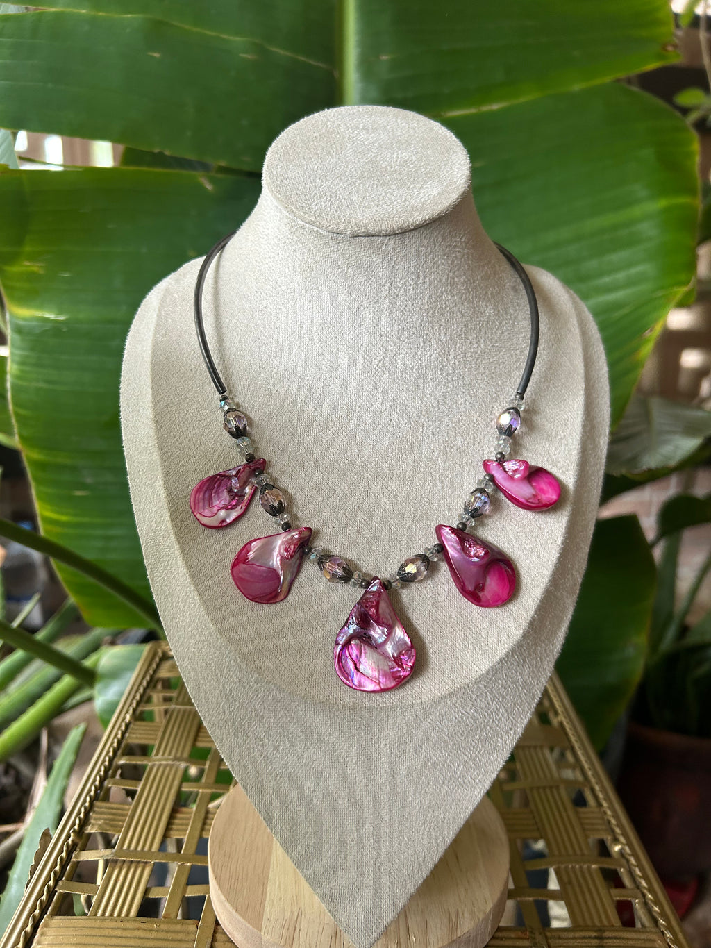 Pink Marbled shell necklace